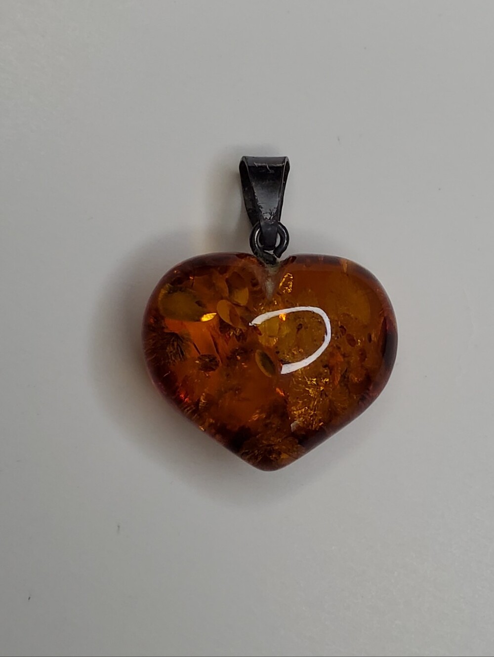 Antique Natural Amber Puffy Heart Pendant